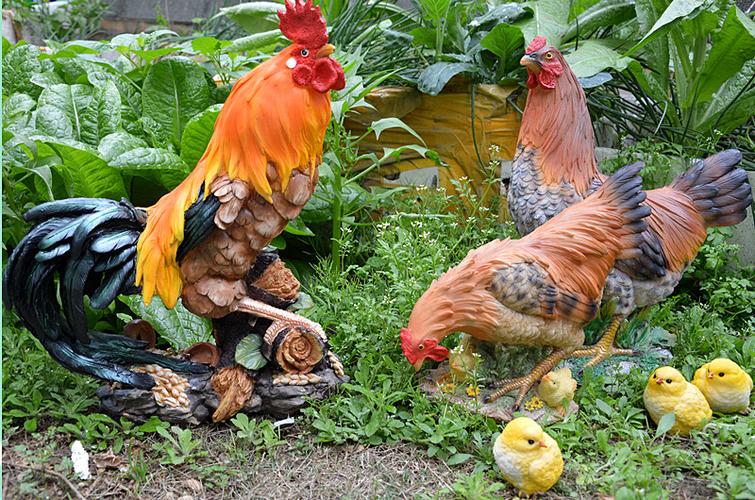 仿真公鸡母鸡小鸡摆件树脂工艺品园林草地摆设景区造景装饰品包邮